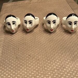 VINTAGE KABUKI MASK BONE CHINA
NAPKIN RINGS BY AUDREY HAND
PAINTED W JEWEL